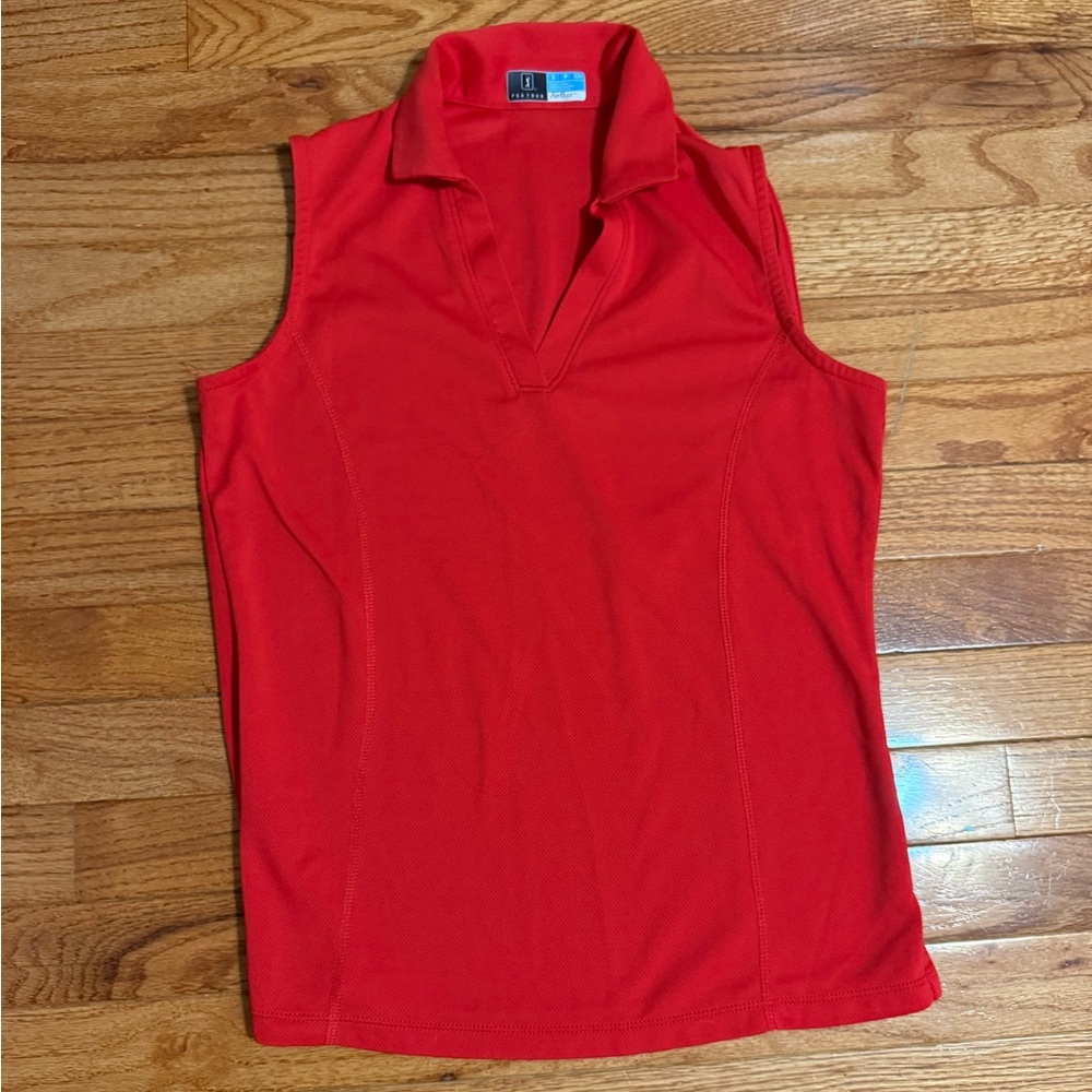 PGA Tour Women's Red Sleeveless Polo